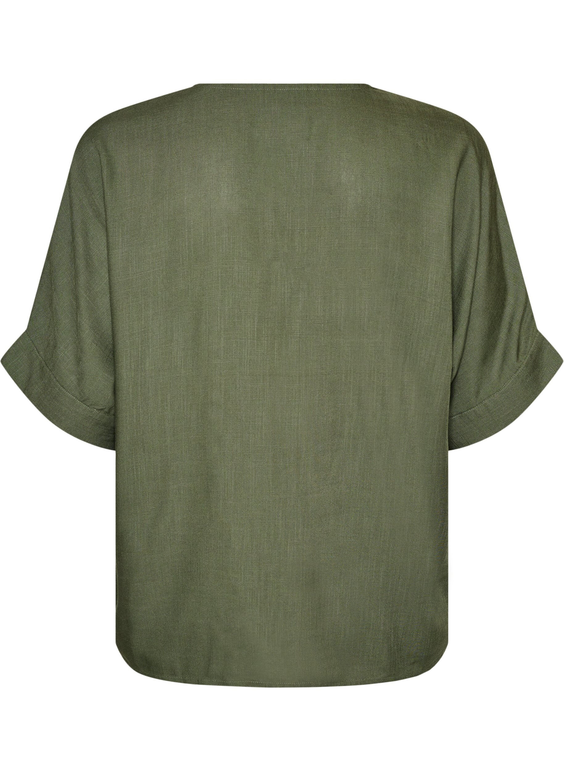 ZizziBlouse en viscose avec bordure crochet et boutons, Vert, Packshot image number 1