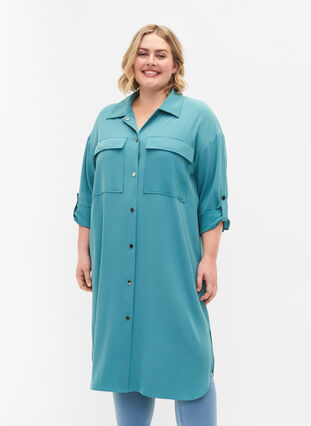 Lang overhemdjasje met knoopsluiting, Brittany Blue, Model image number 0