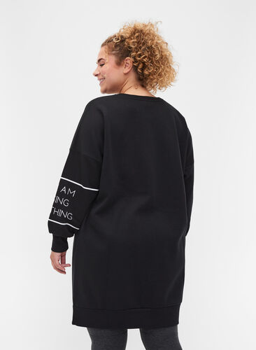 Trui jurk met lange mouwen en print , Black, Model image number 1
