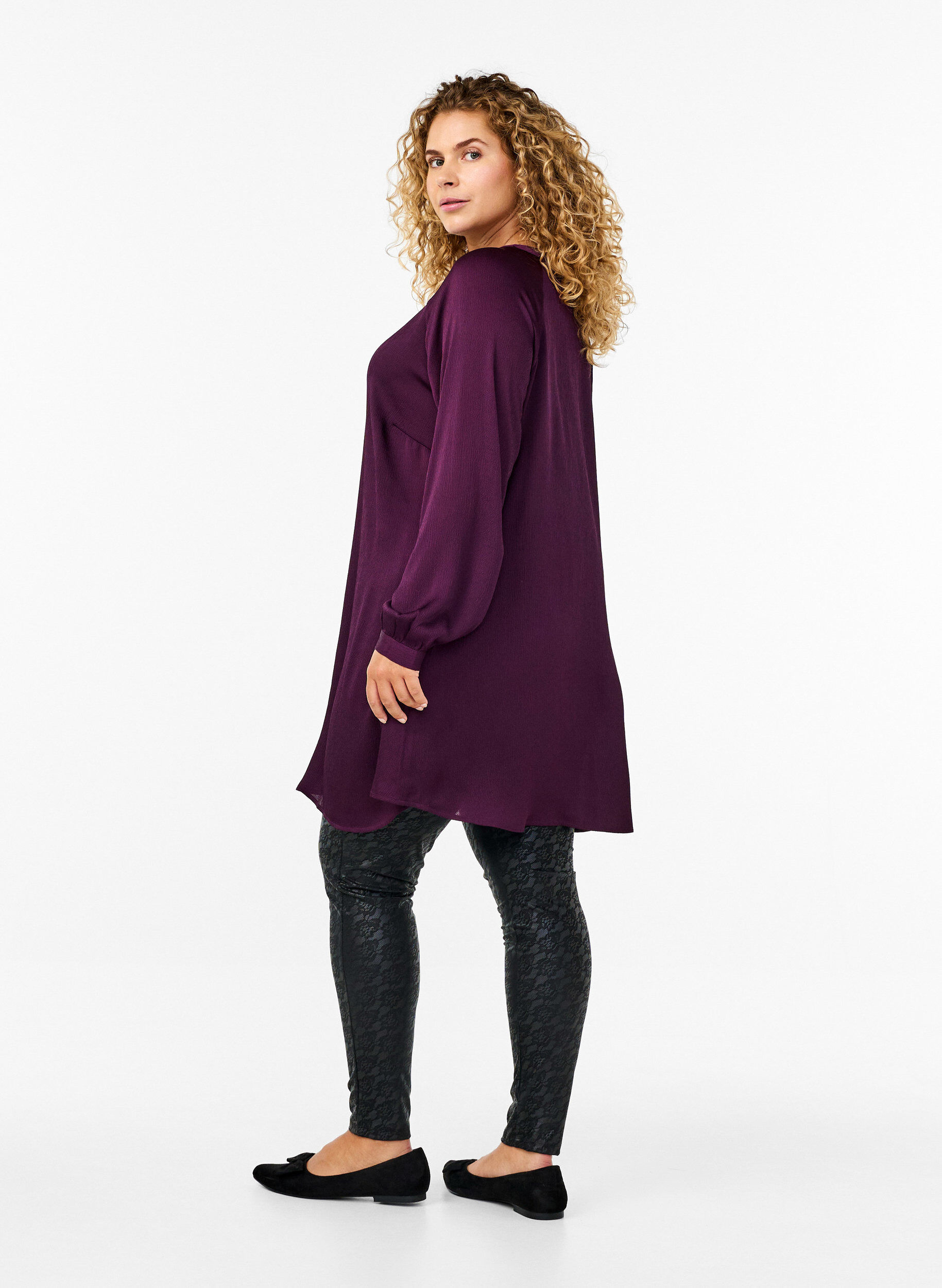 ZizziLange blouse met knopen en lange mouwen, Potent Purple, Model image number 1