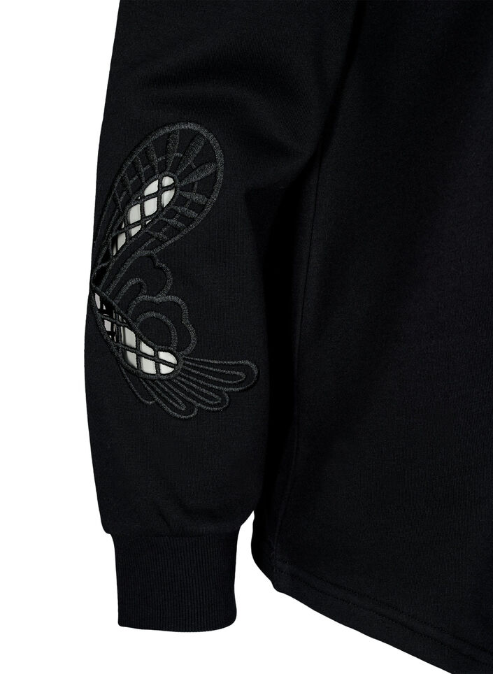 Sweatshirt met geborduurde uitsneden, Black, Packshot image number 3