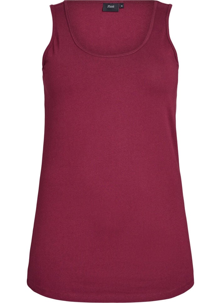 Effen gekleurd basic top in katoen, Donker Bordeaux, Packshot image number 0
