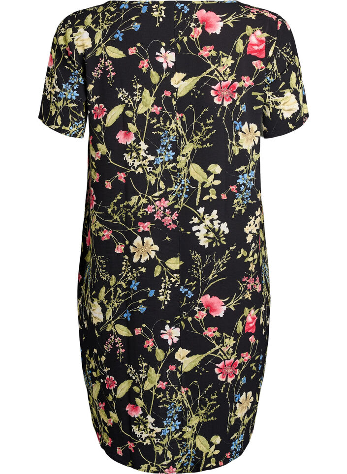 Robe &agrave; manches courtes avec imprim&eacute;, Noir, Packshot image number 1