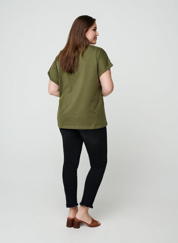 T-shirt en coton à manches courtes avec imprimé, Ivy green w. Love, Model image number 1