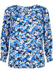 FLASH - Blouse met lange mouwen, smok en print, Blue Purple Flower, Packshot image number 0