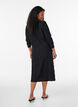 Robe midi &agrave; texture ondul&eacute;e et manches longues, Noir, Model image number 1