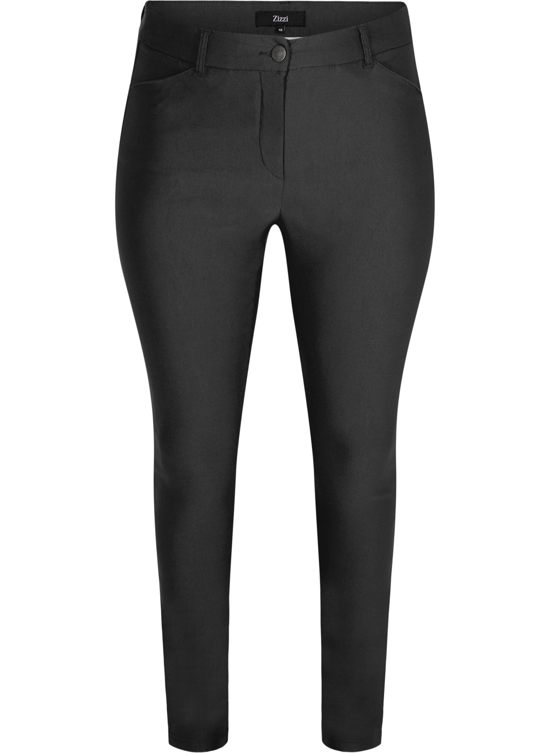 ZizziCropped broek met een lichte glans, Black, Packshot image number 0