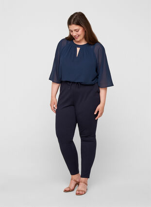 Chiffon blouse met 3/4 mouwen, Navy Blazer, Model image number 2