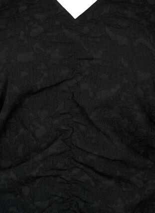 Jurk met korte mouwen, gestructureerde stof en draperieën, Black, Packshot image number 2