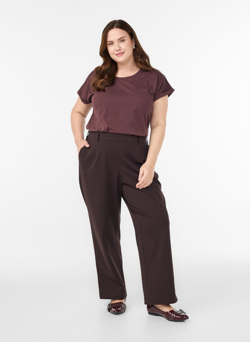 T-shirt met korte mouwen in een katoenmix, Donker Bordeaux, Model image number 1