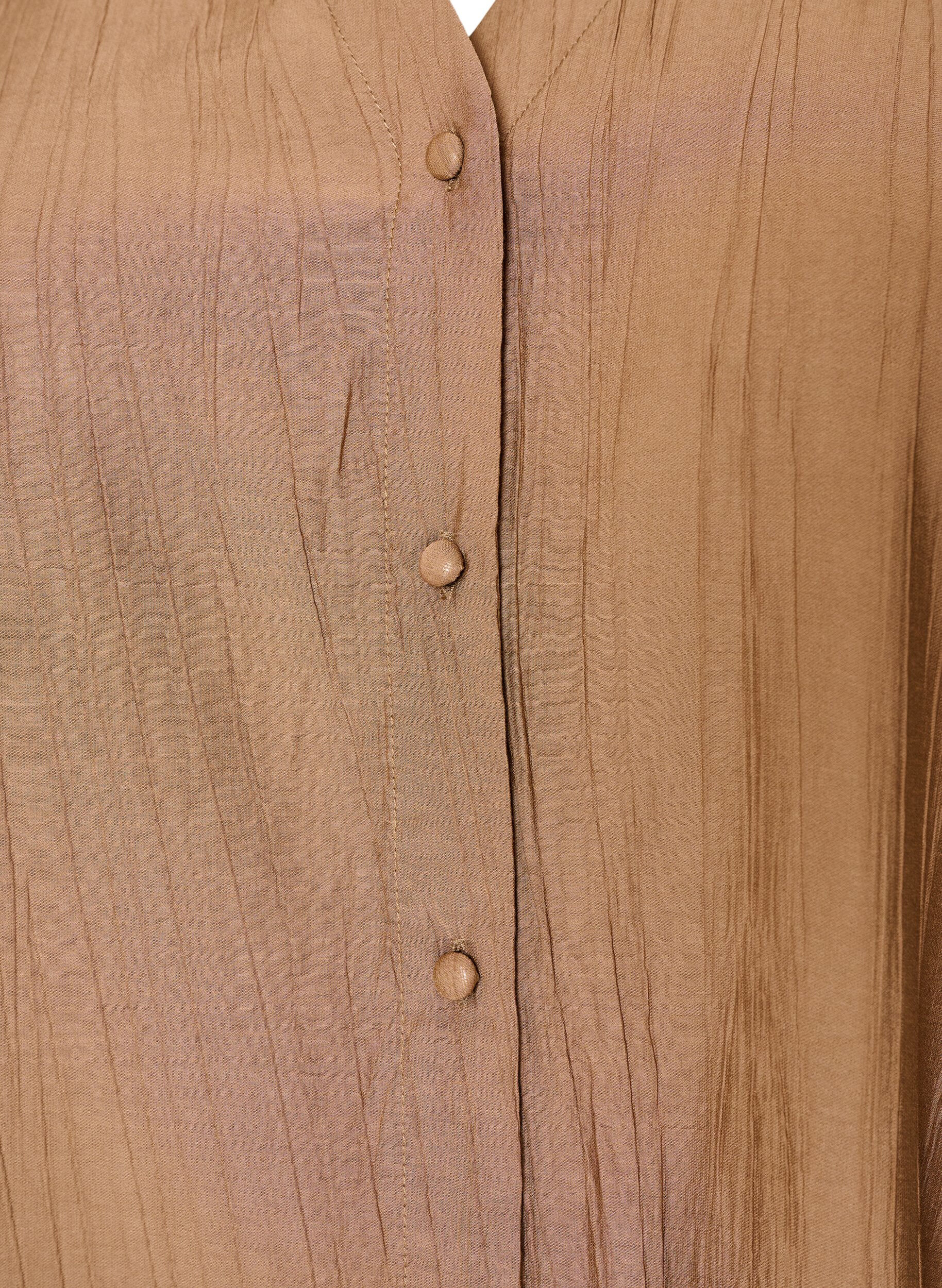 ZizziViscose blouse met knoopjes en textuur, Bruin, Packshot image number 2