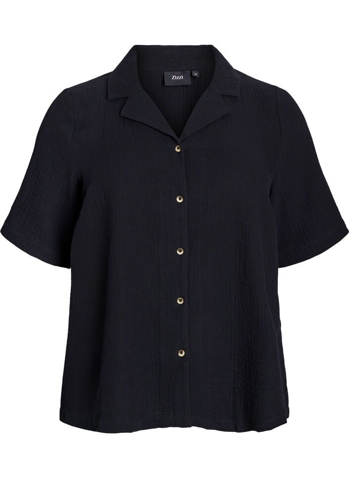 Chemise à manches courtes en mousseline de coton, Noir, Packshot image number 0