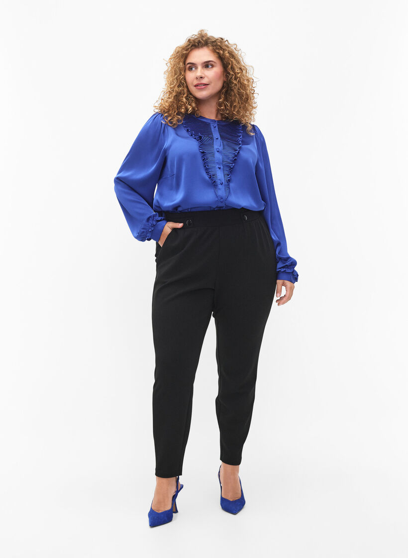 Satijnen overhemd blouse met ruches, Deep Ultramarine, Model image number 3