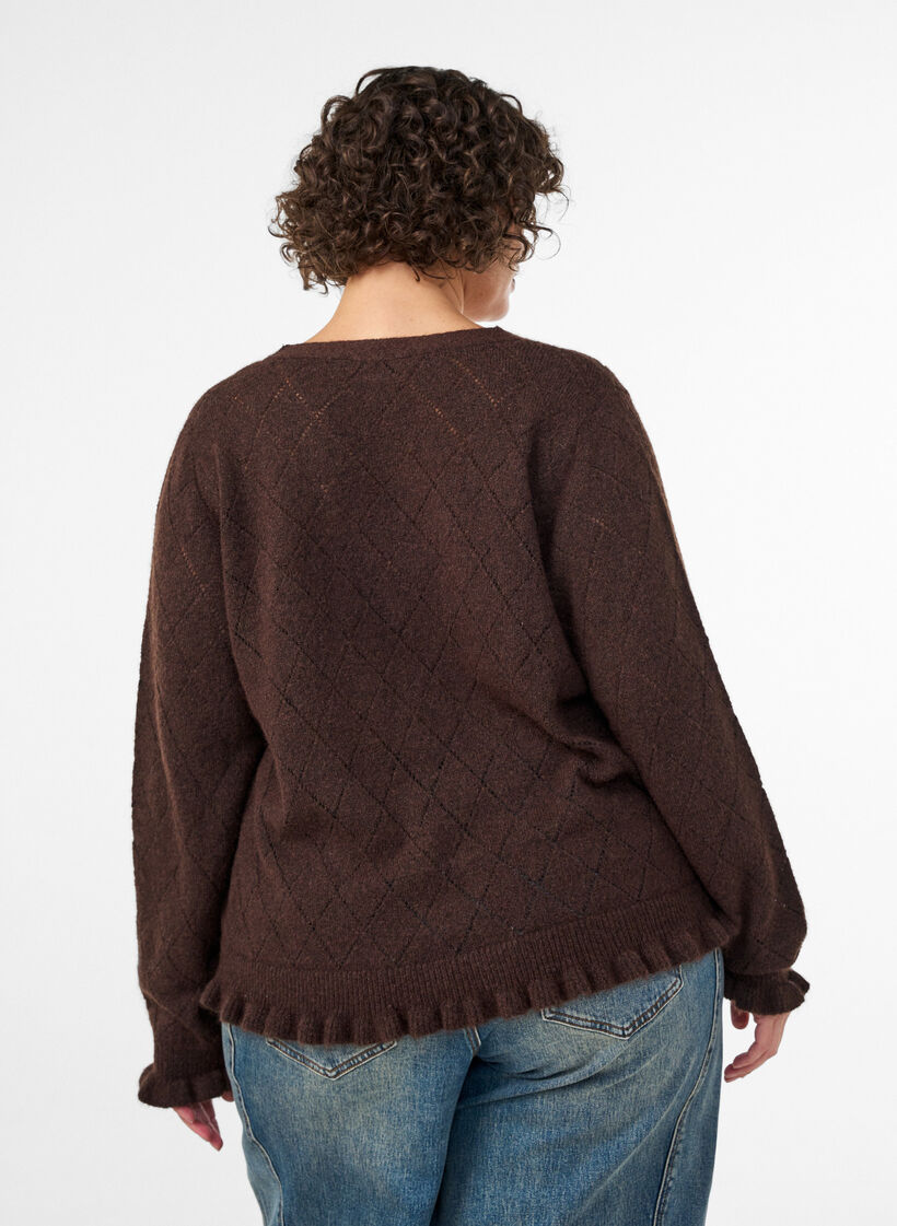 Cardigan met harlekijnpatroon en V-hals, Bruin, Model image number 2