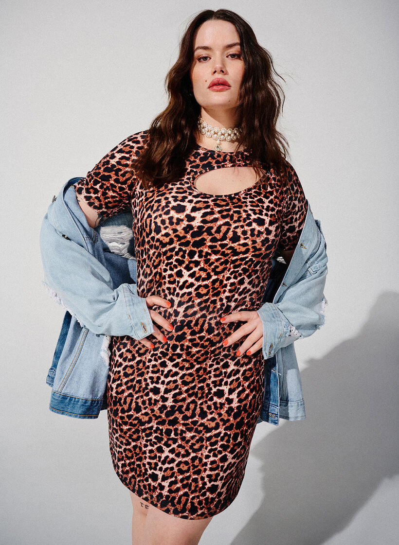 Nauwsluitende jurk met luipaardprint en een uitsnede, Leopard AOP, Image
