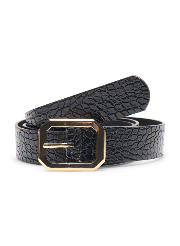 Ceinture en faux cuir avec motif croco, Black w. Gold Buckle, Packshot image number 0