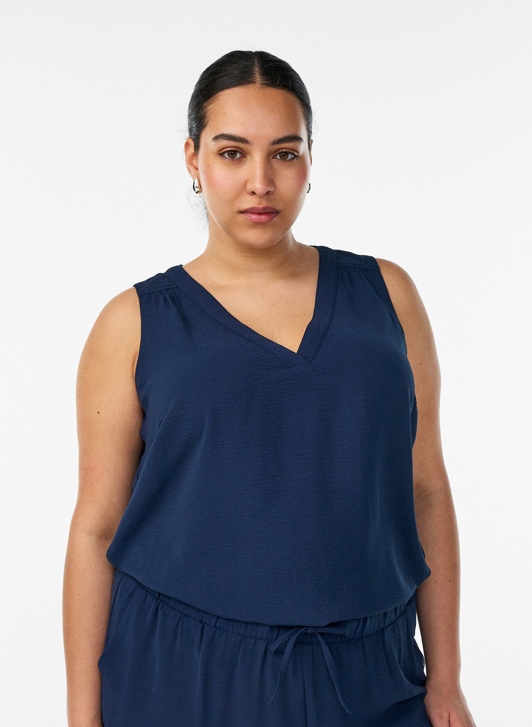 ZizziMouwloze top met kreukeffecten, Blauw, Model image number 0