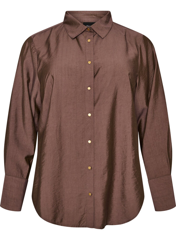 Chemise en viscose avec des boutons dor&eacute;s, Marron, Packshot image number 0