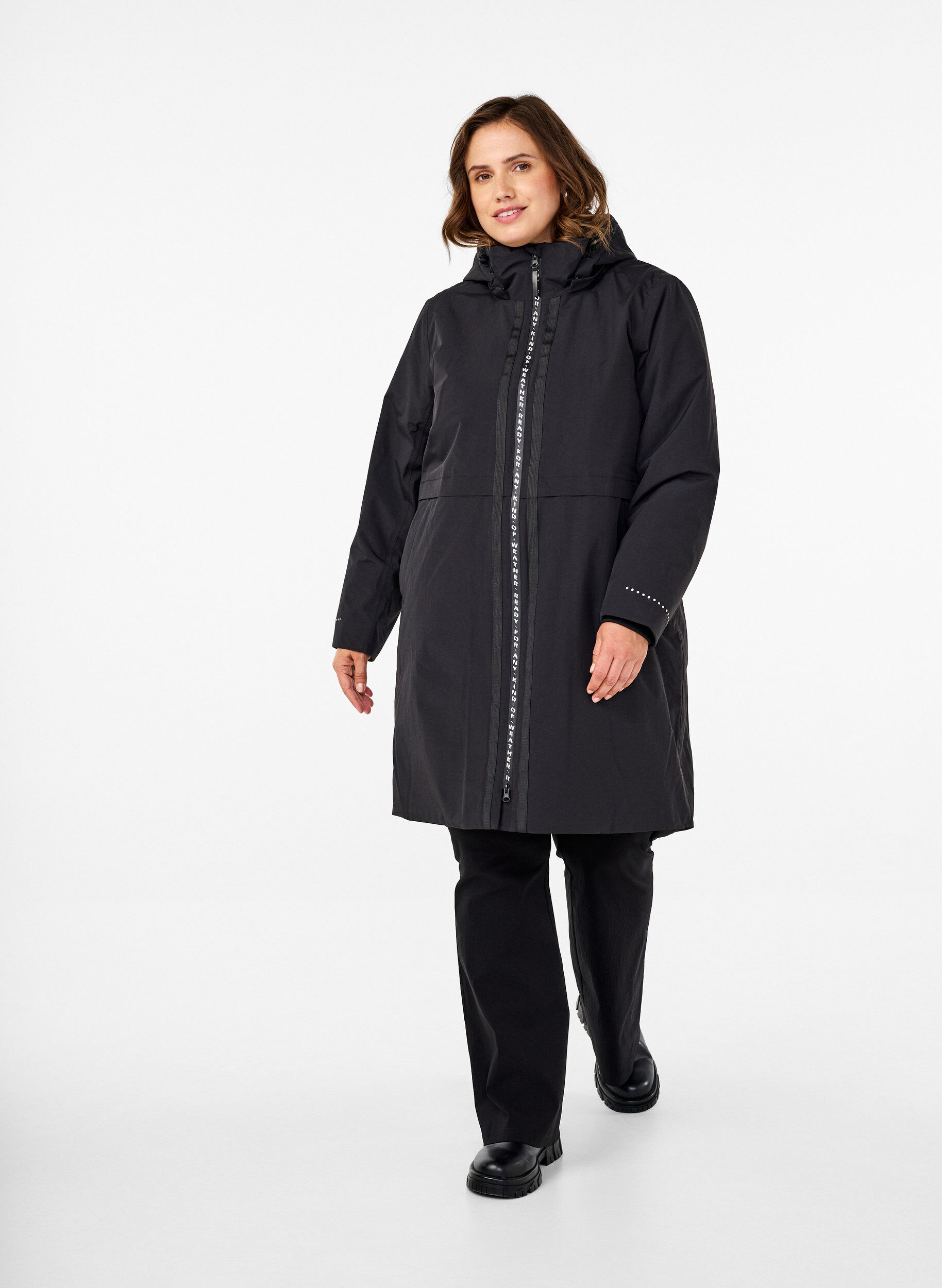 Zizzi Parka fonctionnel avec d&eacute;tails r&eacute;fl&eacute;chissants, Black, Model image number 2