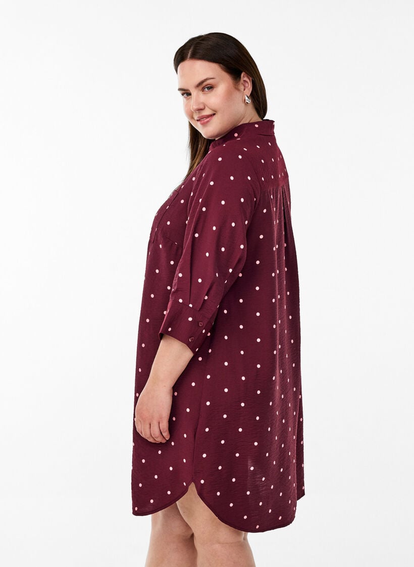 Robe courte avec col et poche poitrine, Bordeaux, Model image number 2