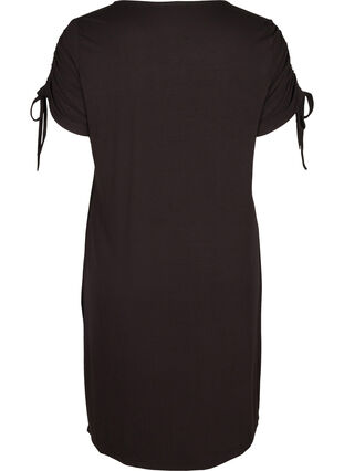 Viscose jurk met korte mouwen en koordjes, Black, Packshot image number 1