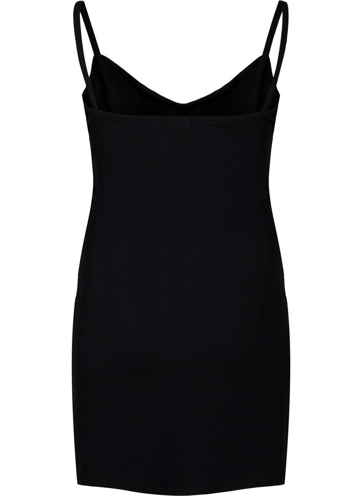 Slip jurk in rib, Black, Packshot image number 1