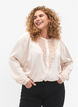 Satijnen overhemd blouse met ruches, Champagne, Model image number 0