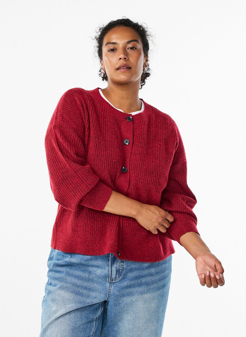 Vest van ribtricot met knopen, Rood, Model image number 0