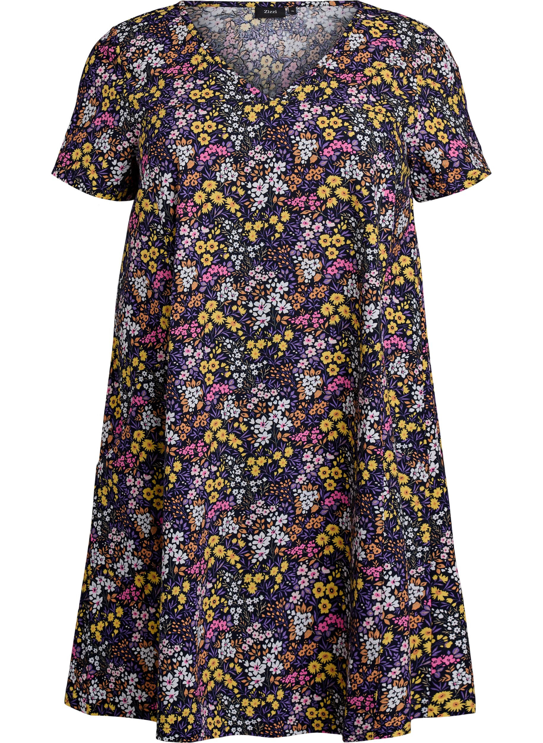Zizzi Robe courte &eacute;vas&eacute;e &agrave; imprim&eacute; floral, Bleu, Packshot image number 0