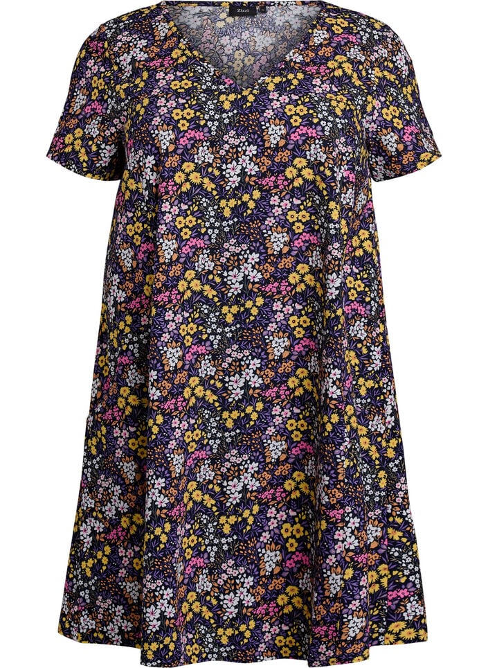 Robe courte &eacute;vas&eacute;e &agrave; imprim&eacute; floral, Bleu, Packshot image number 0
