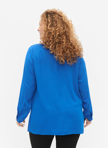 Effen kleur overhemd met v-hals, Princess Blue, Model image number 1