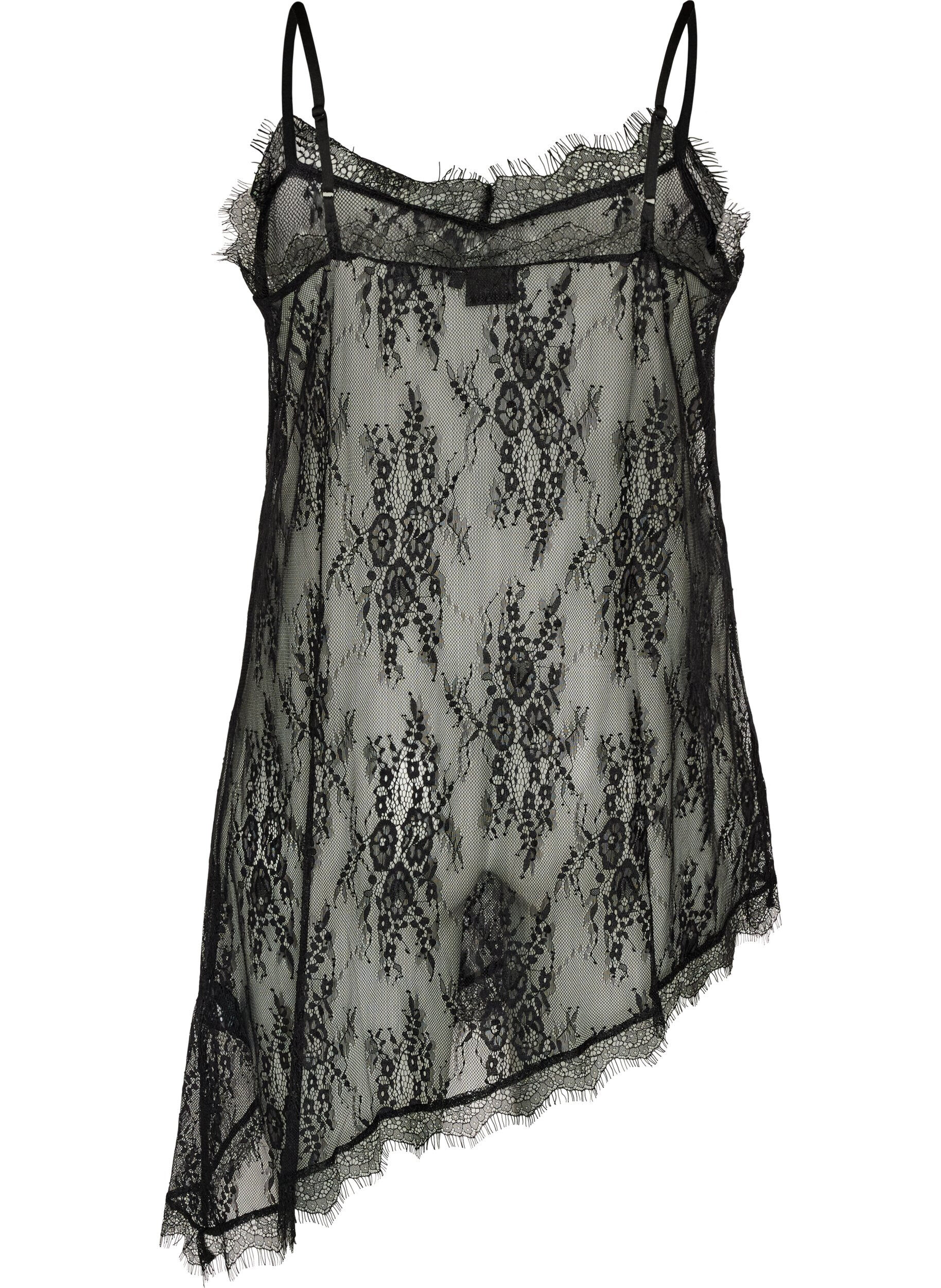 ZizziKanten jurk met asymmetrische snit, Zwart, Packshot image number 1