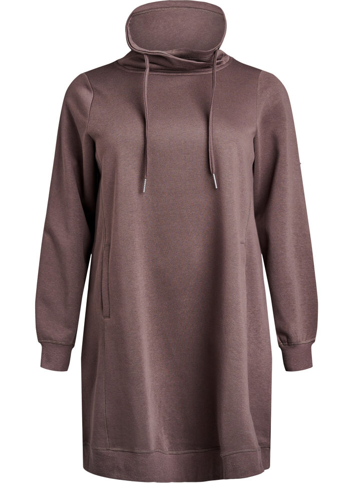 FLASH - Robe sweat-shirt courte à col montant et poches, Marron, Packshot image number 0
