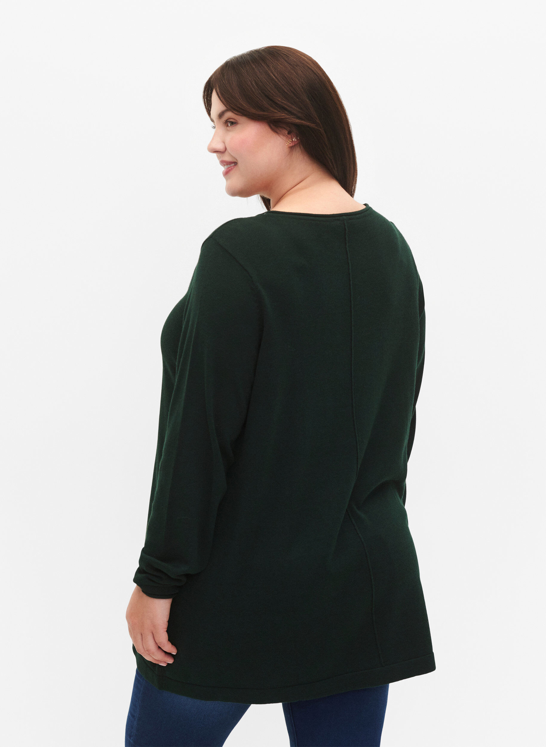 Zizzi Blouse tricot&eacute;e en m&eacute;lange coton-viscose, Vert fonc&eacute;, Model image number 2