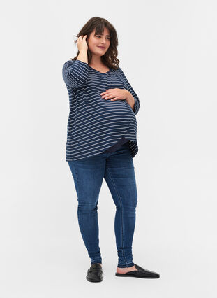 Blouse de maternité rayée à manches 3/4, Blue Stripe , Model image number 2