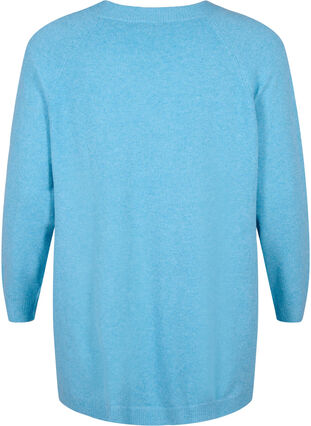 Gemêleerde gebreide blouse met knopen, River Blue WhiteMel., Packshot image number 1