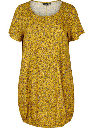 Robe en viscose à manches courtes avec imprimé, Yellow Ditsy Flower, Packshot image number 0
