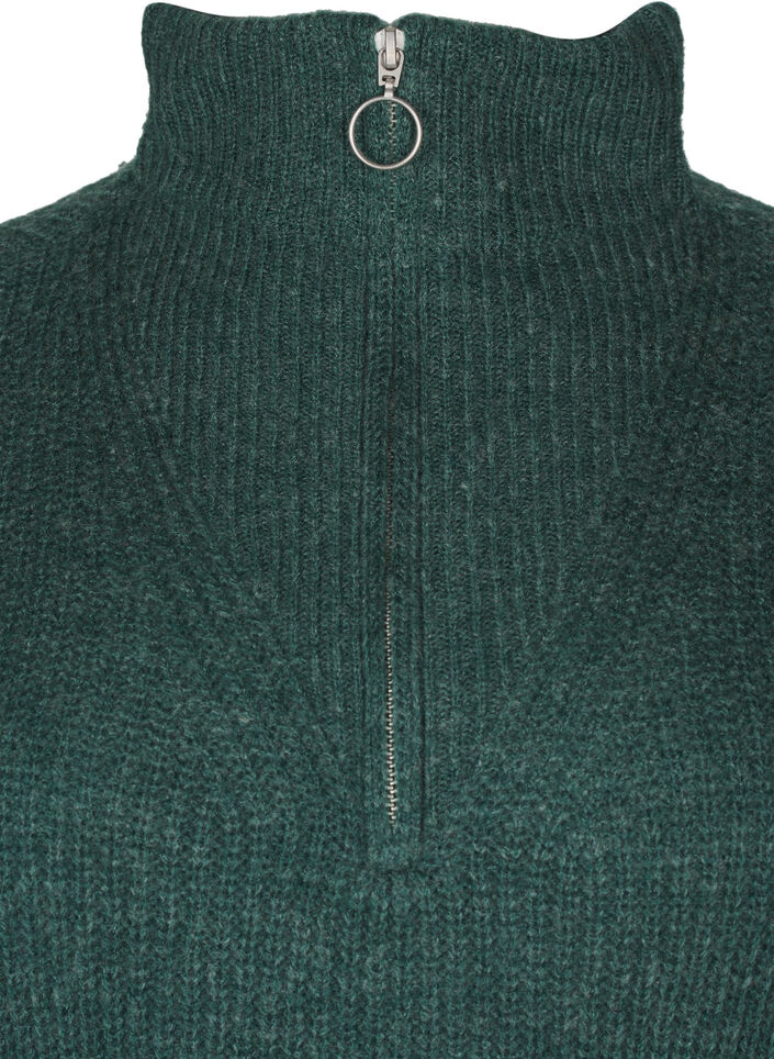Pull en tricot avec col haut et fermeture &eacute;clair, Vert fonc&eacute;, Packshot image number 2