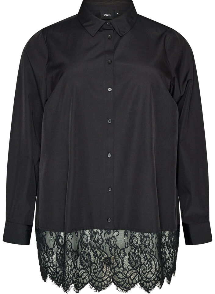 Chemise ample avec une large bordure en dentelle, Noir, Packshot image number 0