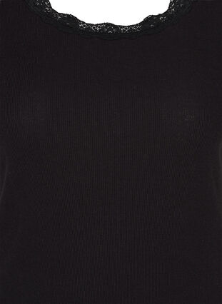 T-shirt met korte mouwen in rib met kanten rand, Black, Packshot image number 2