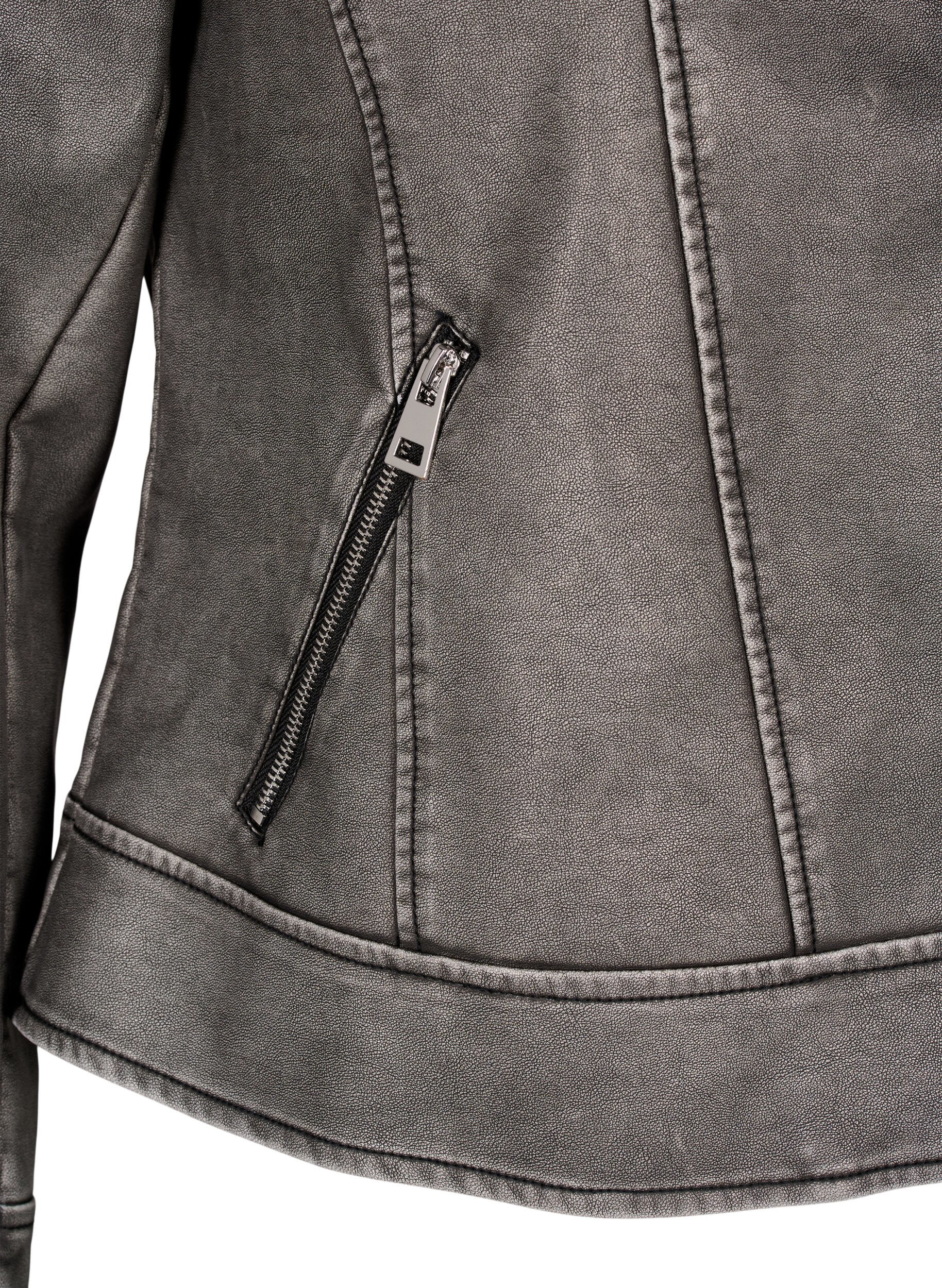 Zizzi Veste imitation cuir patin&eacute;e, Dark Grey Wash, Packshot image number 3