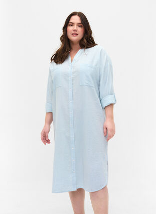 Robe chemise en coton rayé, Blue Stripe, Model image number 0