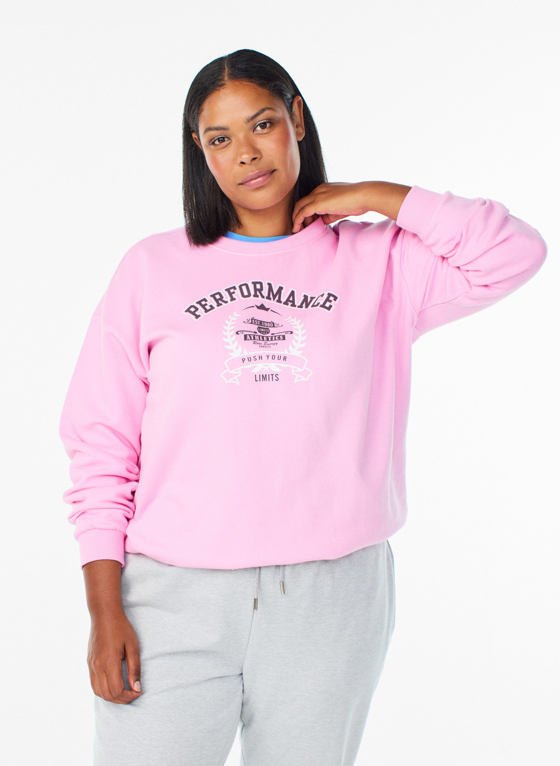 Sweatshirt met tekstprint, Roze, Model