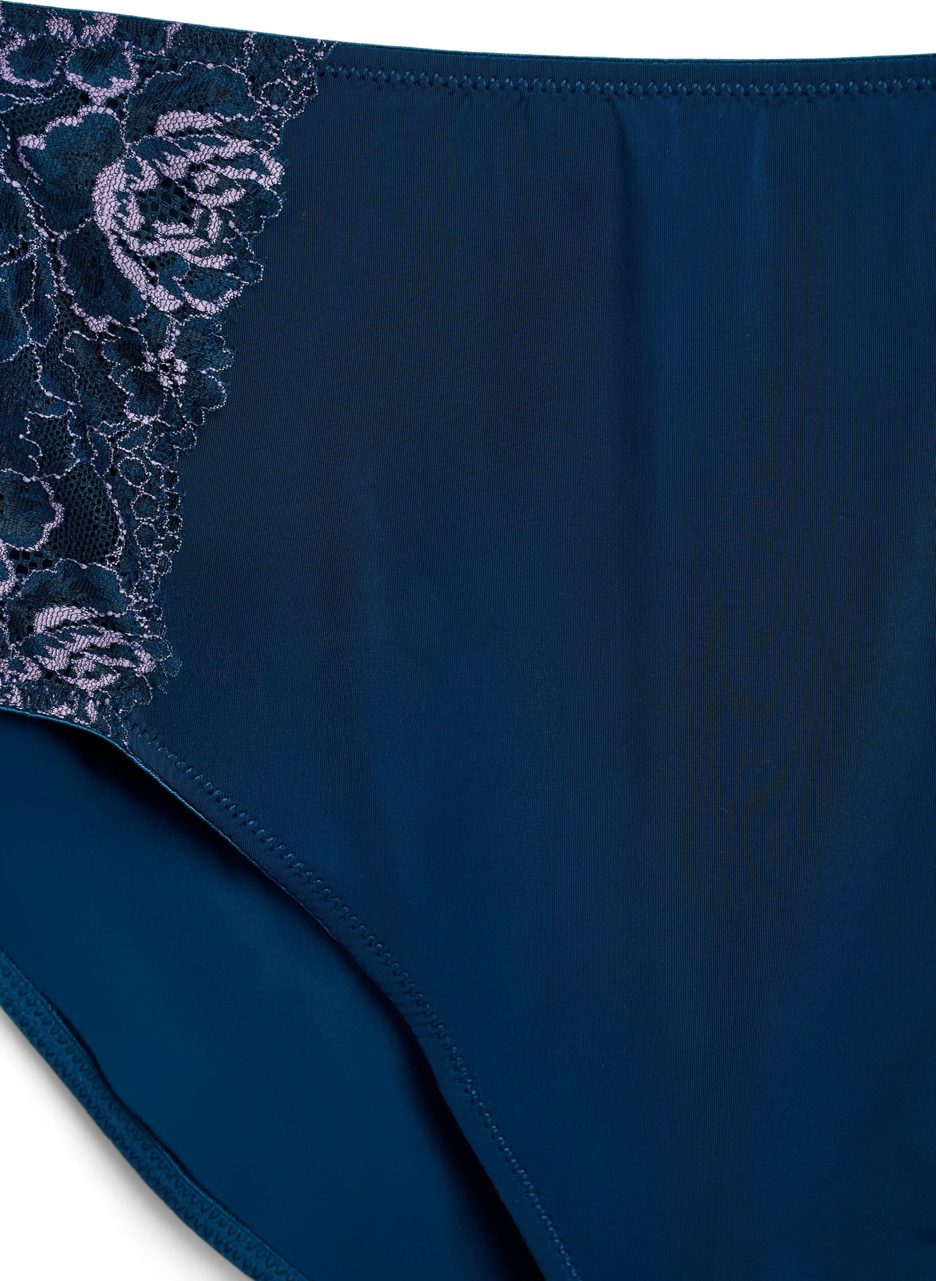 ZizziSlipje van microvezel met kant en een normale taille, Blauw, Packshot image number 2