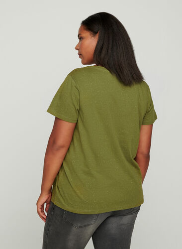 T-shirt col V, Green, Model image number 1