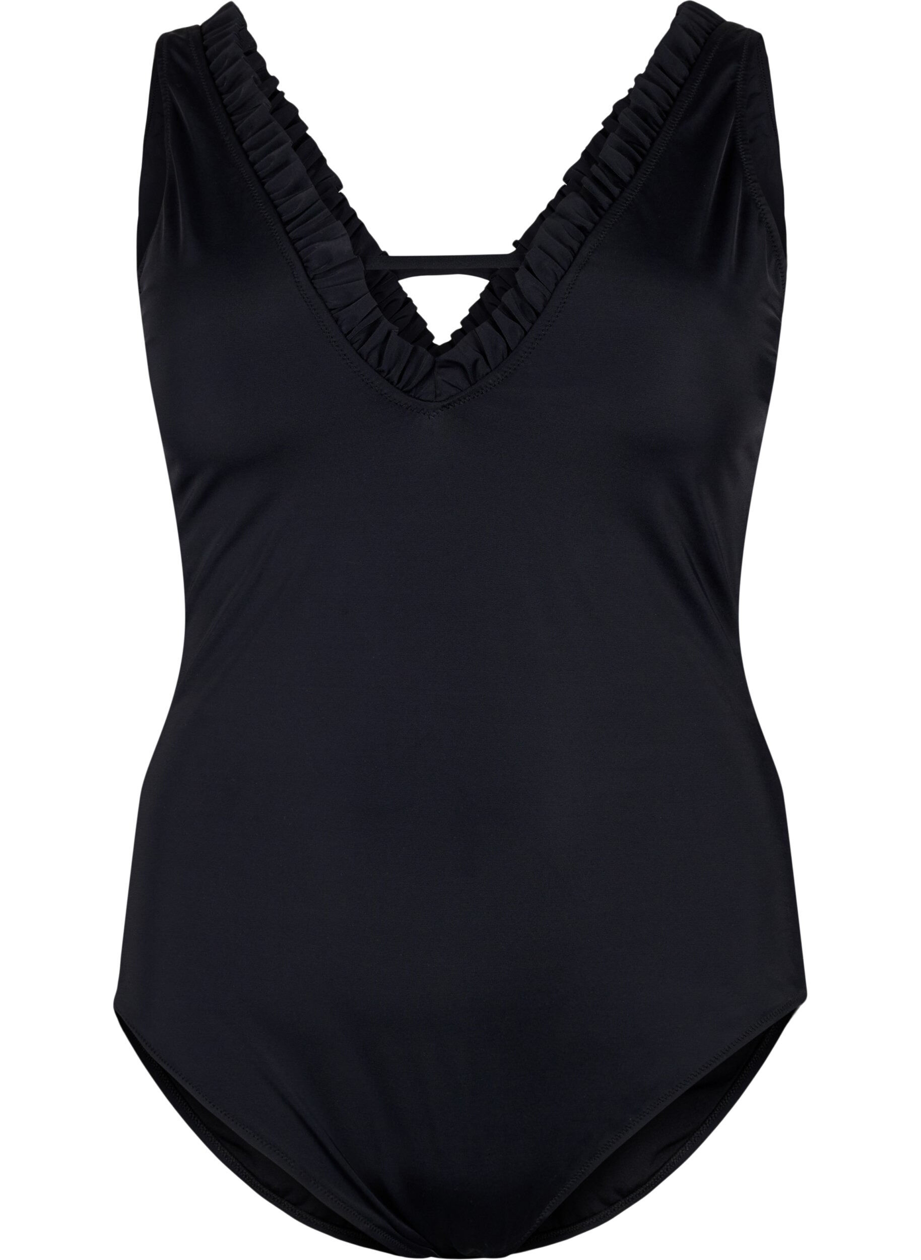 Zizzi Maillot de bain encolure en V et volants, Black, Packshot image number 0