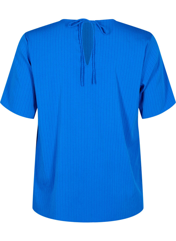 Blouse van viscose met korte mouwen en strikjes, Princess Blue, Packshot image number 1