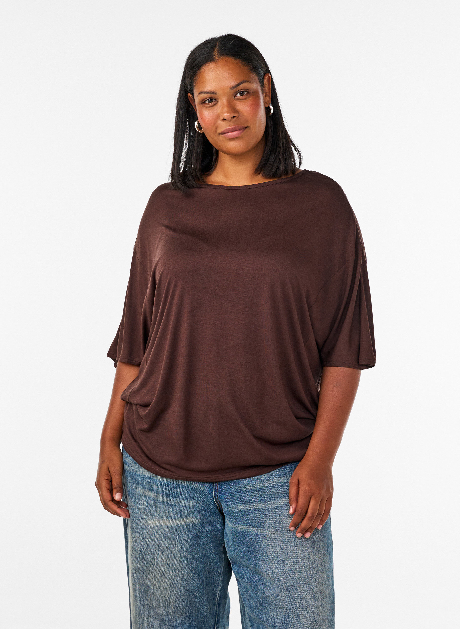 ZizziT-shirt ample en jersey de viscose, Marron, Model image number 0