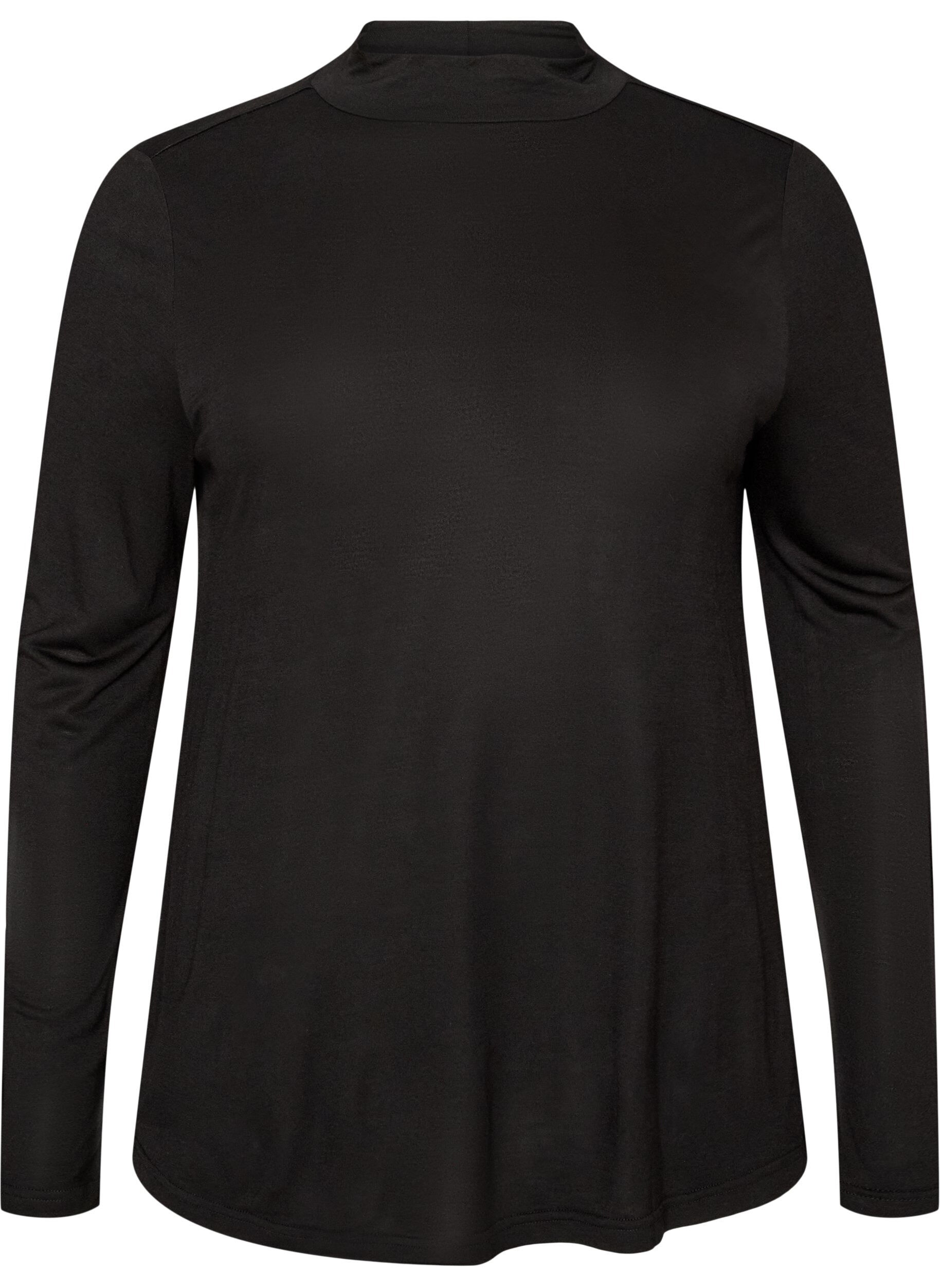 ZizziBlouse met hoge hals in viscose jersey, Zwart, Packshot image number 0