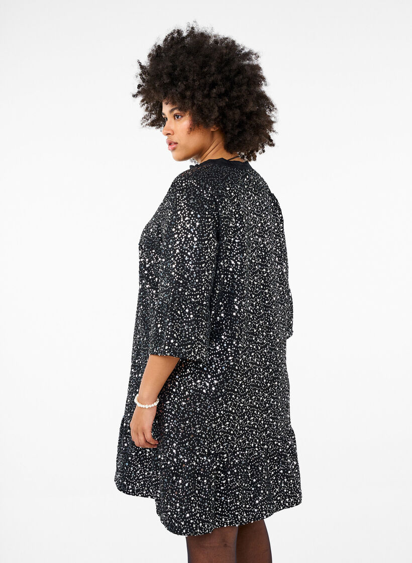 Paillettenjurk met V-hals en 3/4 mouwen, Black w. Sequins, Model image number 1